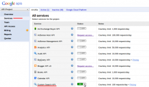 Activando la API de Google Custom Search